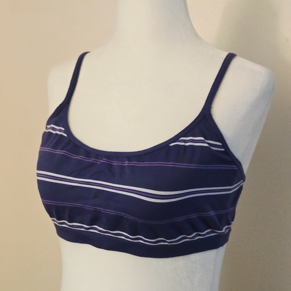Victoria's Secret Women's Large Navy and White Striped Bralette